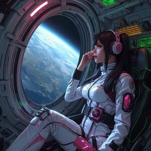HANDCRAFTED digital art print Futuristic White Suit with Pink Accents anime NWT